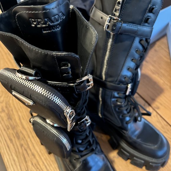 Prada Monolith brushed rois leather and nylon biker boots - Picture 4 of 4